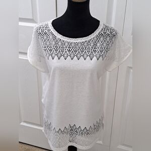 Ruby Road White Top With Laser Cutouts    Size M